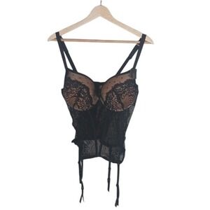 Fredericks Hollywood Lace Corset Bustier Top XL Sheer Boned Lingerie NWT